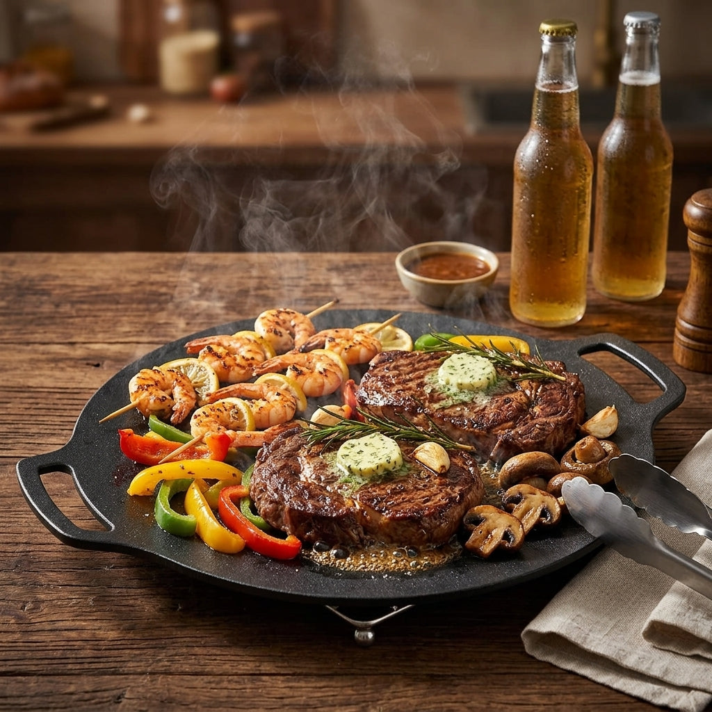 SARTLA™ Piastra da Cucina Antiaderente in Ghisa Griglia per Carne, Verdure e BBQ su Gas e Induzione