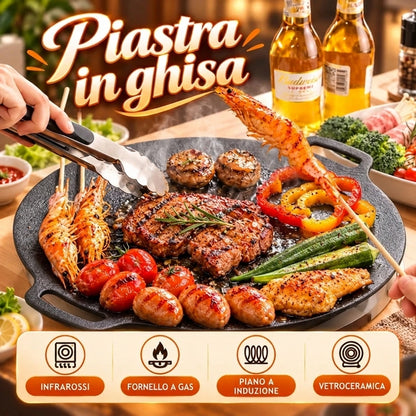 SARTLA™ Piastra da Cucina Antiaderente in Ghisa Griglia per Carne, Verdure e BBQ su Gas e Induzione